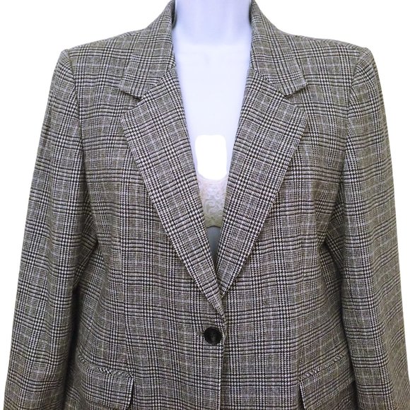 Vintage 90s Pendleton Blazer Wool Plaid Houndstooth -14P Single-Button BlackGrey - Picture 2 of 9